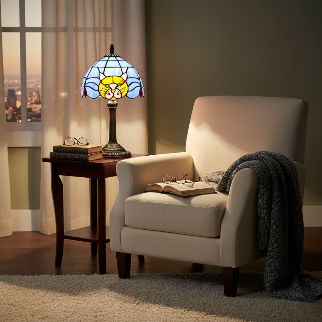 Vintage Baroque Cat Motif Night Lamp