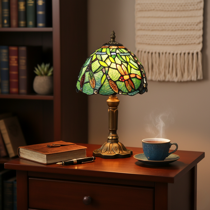 LED Table Lamp Made of Colored Glass in Mediterranean Style