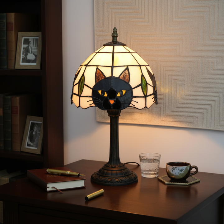Retro Baroque Table Lamp with Black Cat